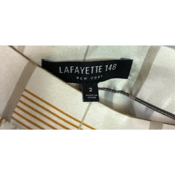 Lafayette 148 NY Silk Blend Brown Cream Geometric Pleated A-line Midi Skirt Sz 2 - Picture 2 of 7